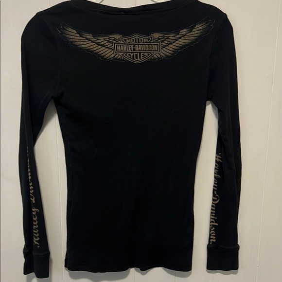 Harley-Davidson Sexy Black w Tan Logo Fitted Long Sleeve - Picture 5 of 9